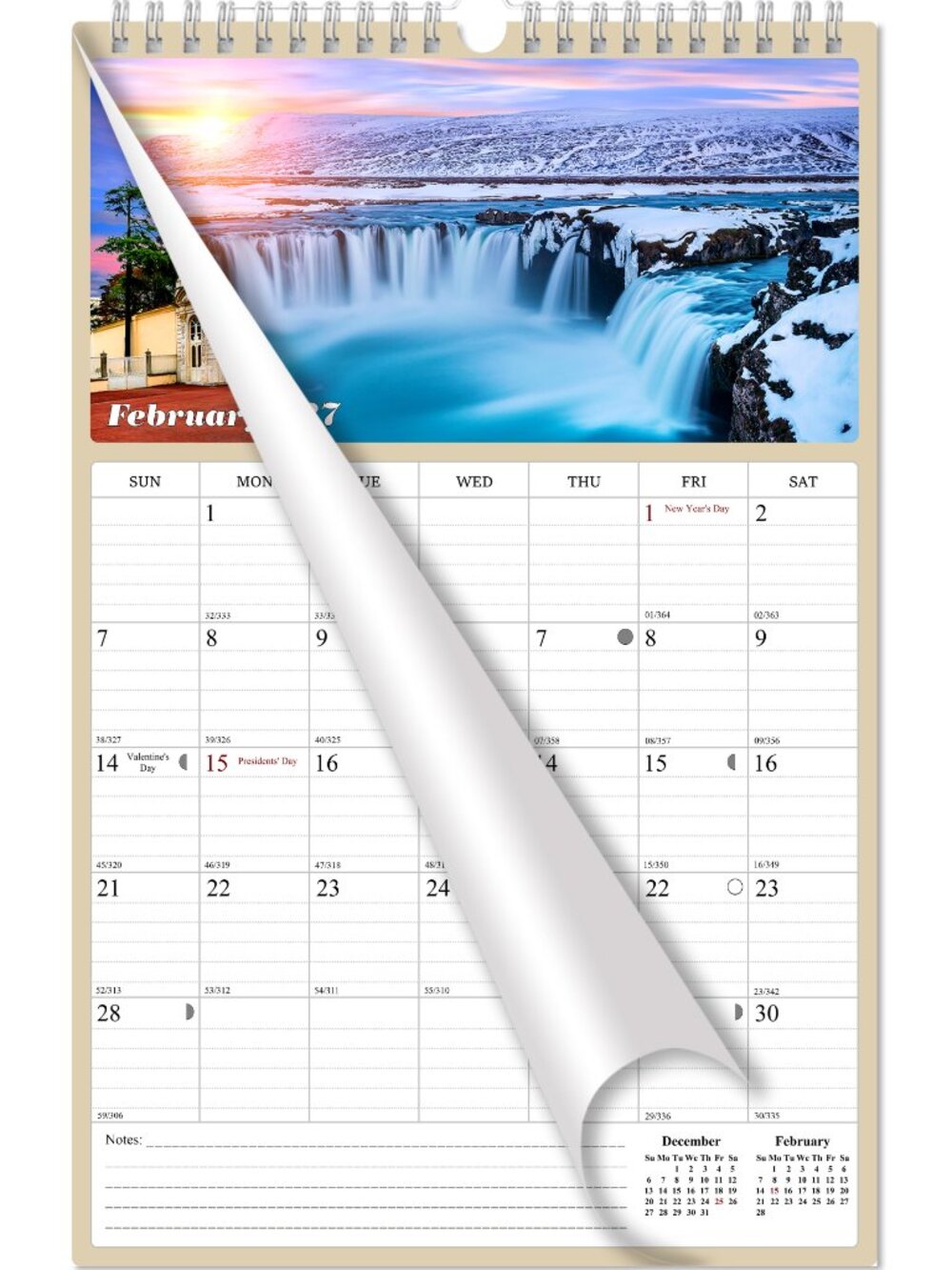 2026 - 2027 Wall Calendar Spiral-bound Twin - 18 Months Sunset&Sunrise 11" x 17"